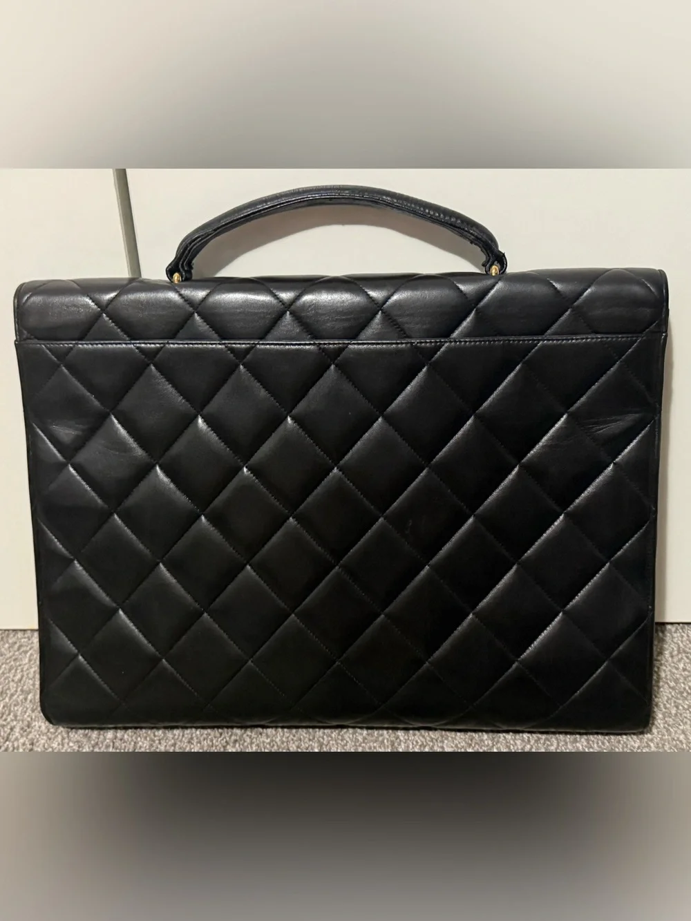 Chanel Gold HW Black Quilted Top Handle Business Bag